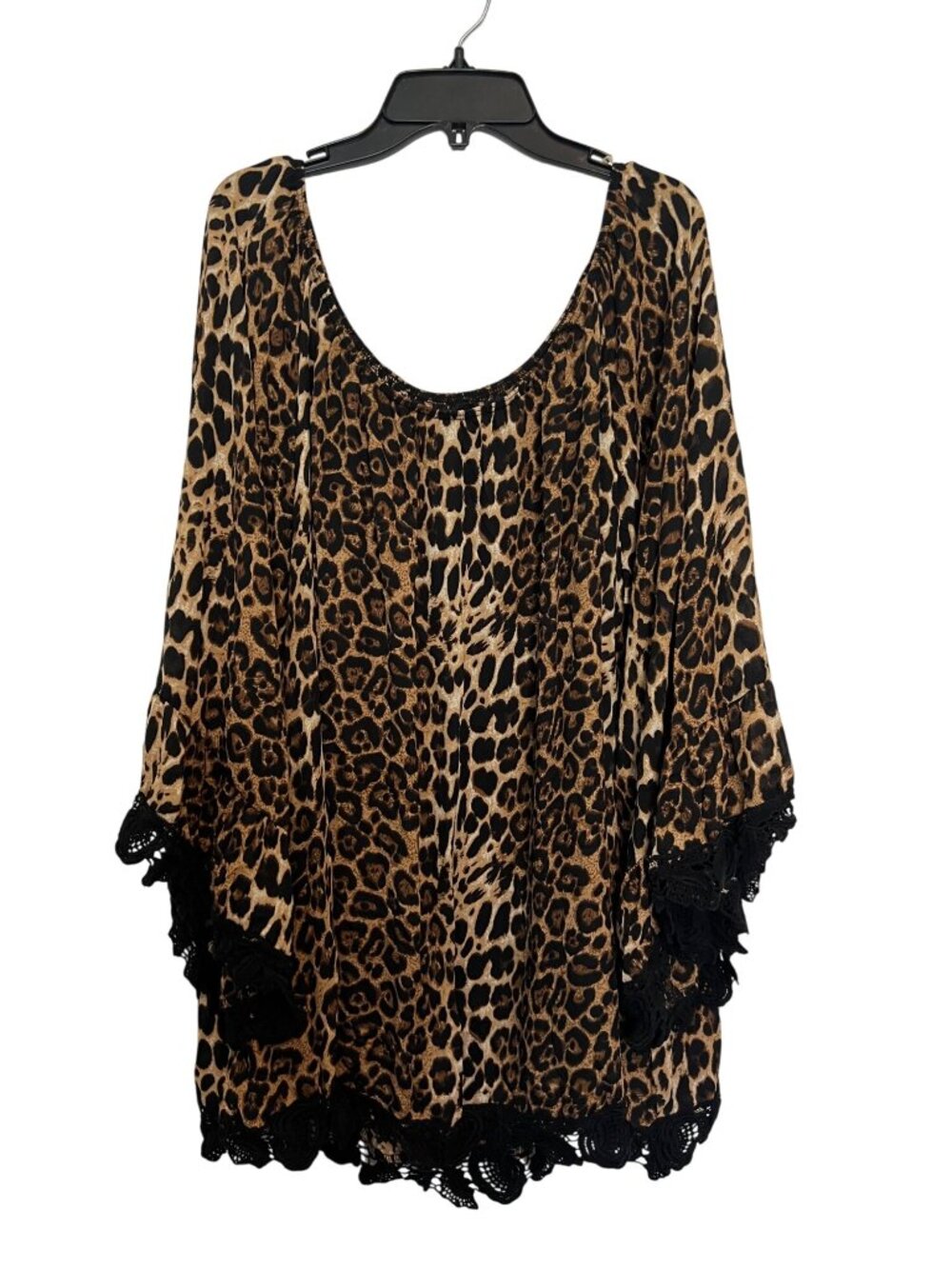 Leopard Print VOLL Womens Top With Lace Hem 3XL Polyester Flowy Design